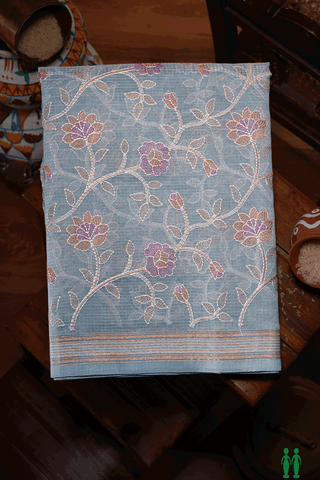 Floral Embroidered Design Steel Blue Kota Cotton Saree