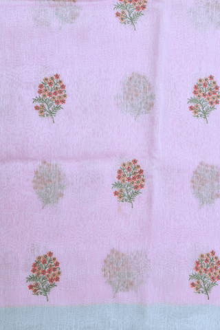 Floral Embroidered Motifs Pastel Pink Linen Saree