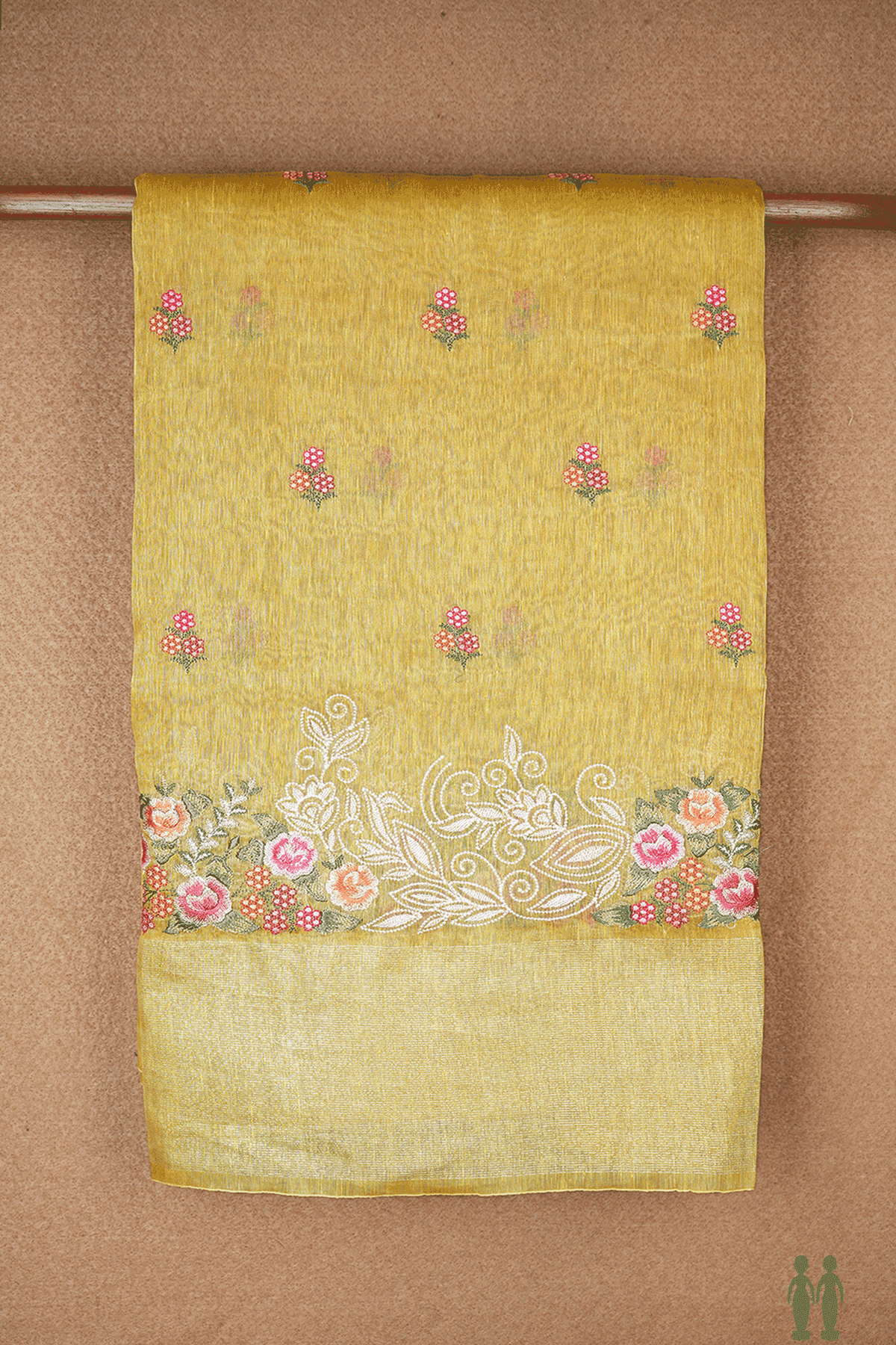 Floral Embroidered Motifs Royal Yellow Linen Saree