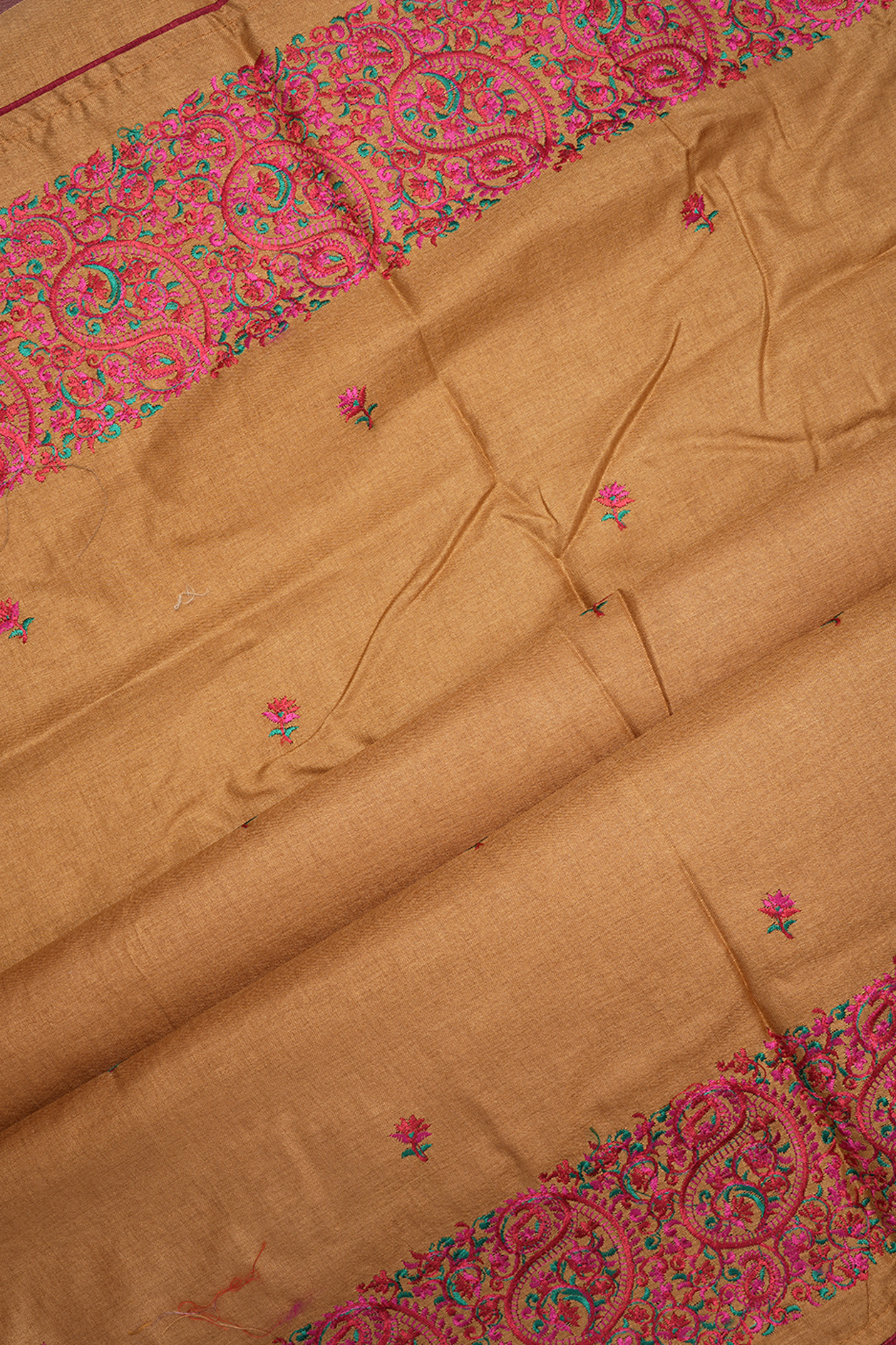 Floral Embroidered Buttas Yam Orange Semi Tussar Silk Saree