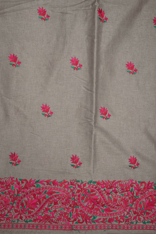Floral Embroidery Buttas Taupe Brown Semi Tussar Silk Saree