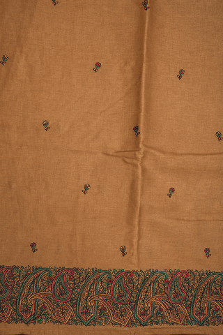 Floral Embroidery Buttas Yam Orange Semi Tussar Silk Saree