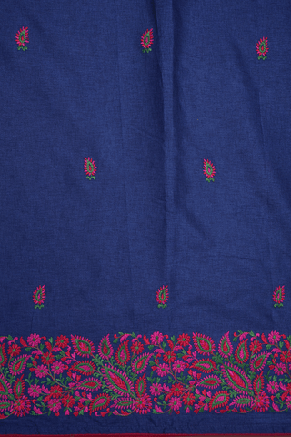 Floral Embroidery Motifs Navy Blue Semi Tussar Silk Saree