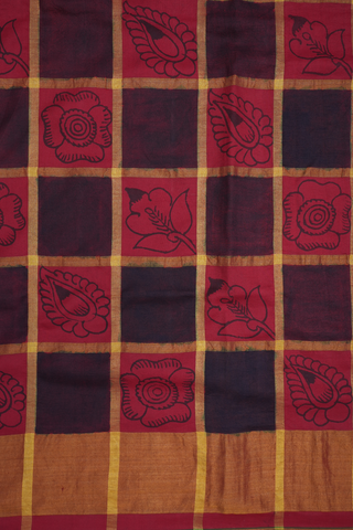 Floral Hand Painted Red And Maroon Pochampally Silk Saree