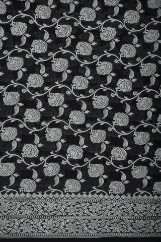 Floral Jaal Design Black Georgette Banarasi Silk Saree