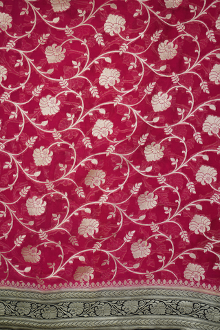 Floral Jaal Design Blush Red Georgette Banarasi Silk Saree