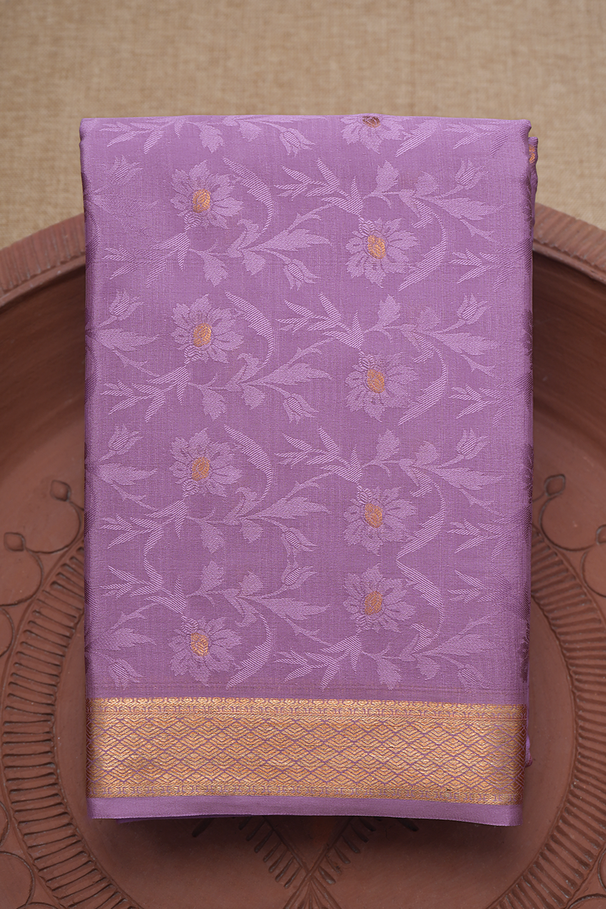 Floral Jaal Design Lavender Mysore Silk Saree