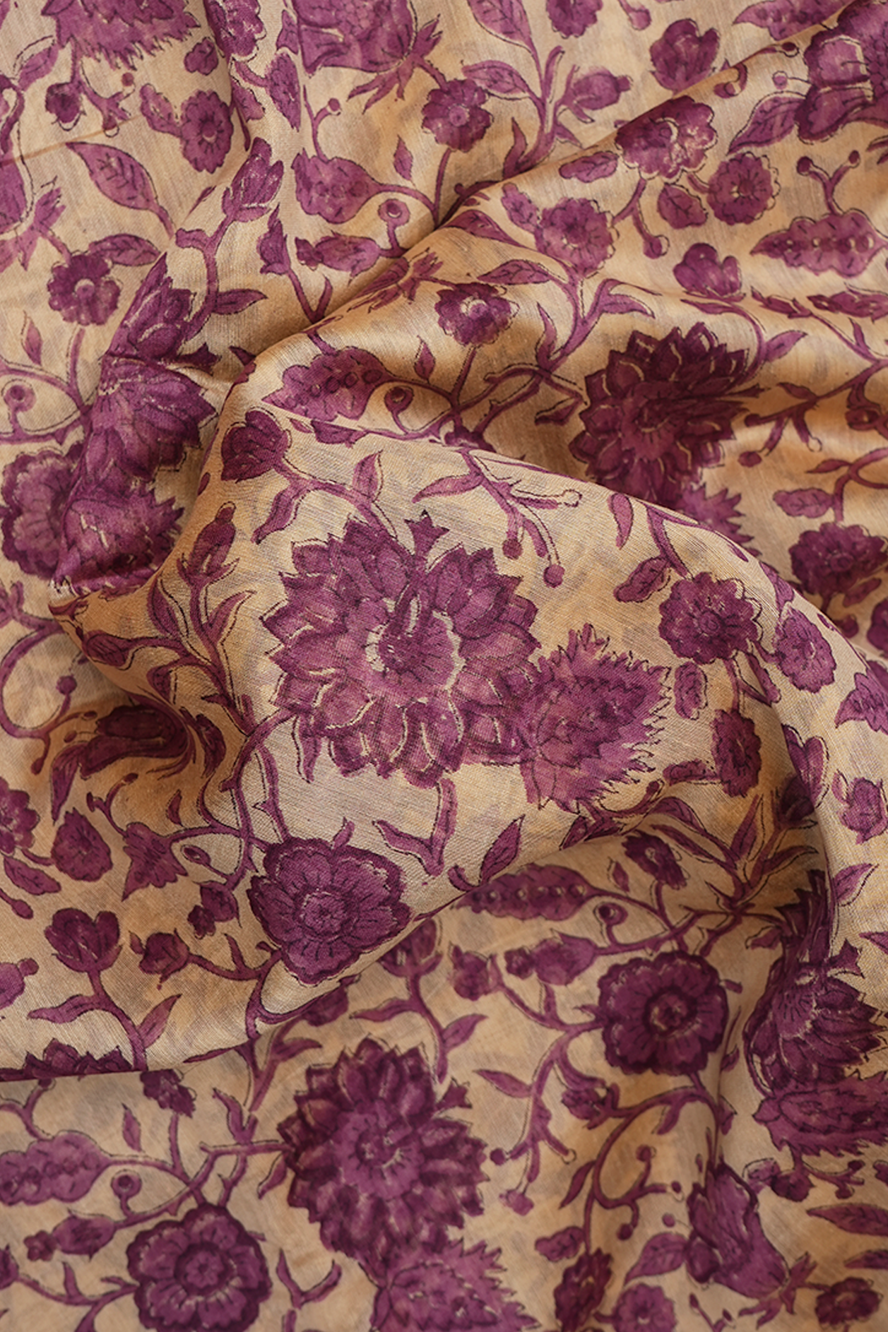 Floral Jaal Design Light Tan Chanderi Silk Cotton Saree