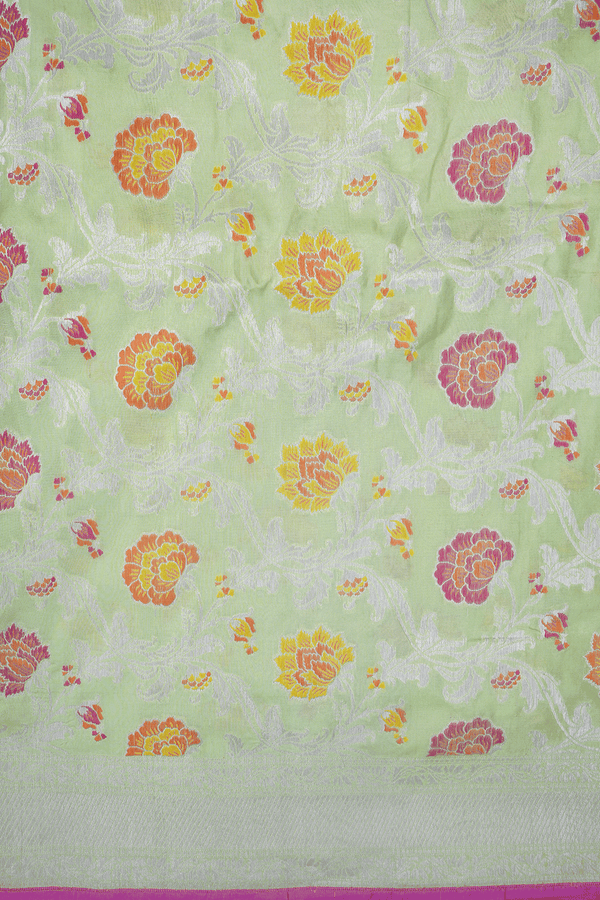 Allover Floral Jaal Design Pastel Green Banarasi Silk Saree