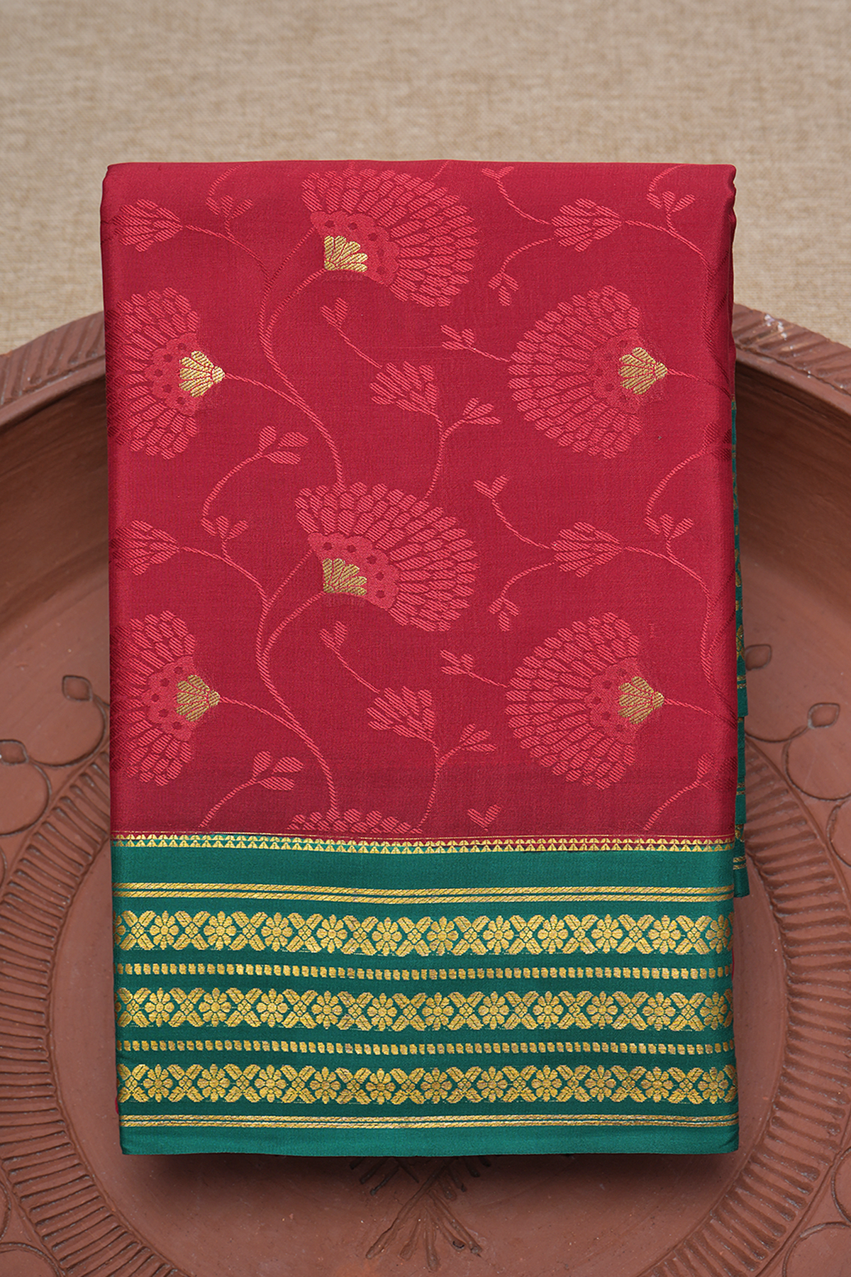 Floral Jaal Design Ruby Red Mysore Silk Saree