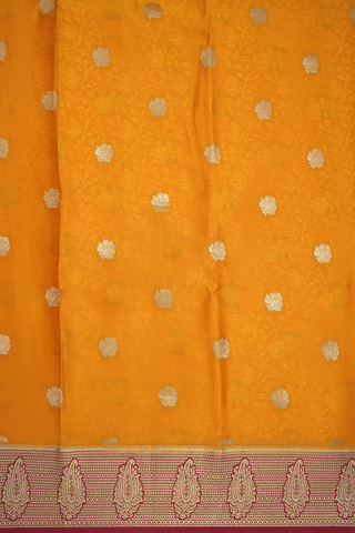 Floral Jaal Design Saffron Yellow Mysore Silk Saree