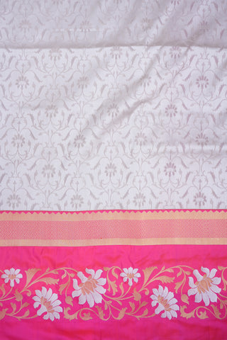 Floral Jaal Design Tone On Tone Light Grey Banarasi Silk Saree