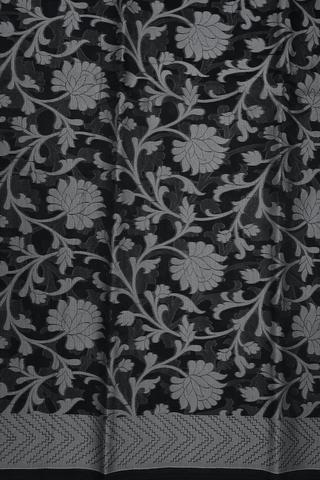Floral Jaal Threadwork Design Black Kota Cotton Saree