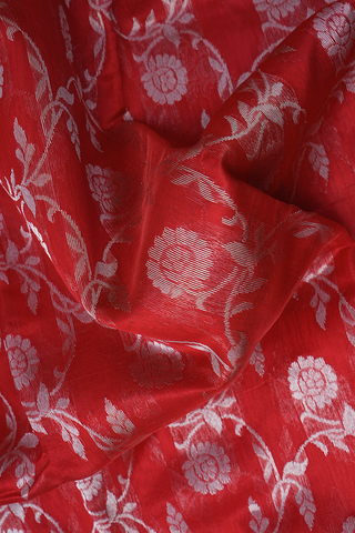 Floral Jaal Zari Design Chilli Red Chanderi Silk Saree