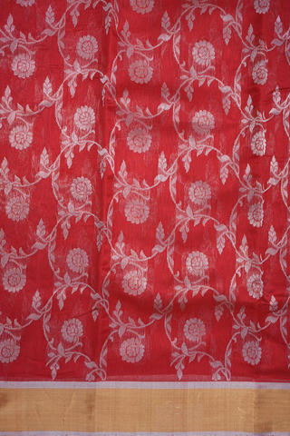 Floral Jaal Zari Design Chilli Red Chanderi Silk Saree