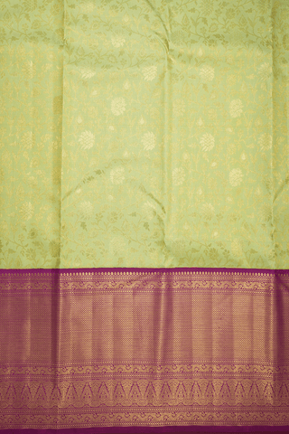 Floral Jaal Zari Design Pastel Green Kanchipuram Silk Saree