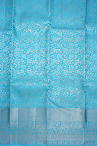 Floral Jaal Zari Design Sea Blue Kanchipuram Silk Saree