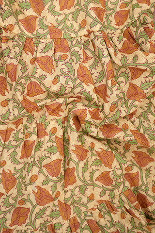 Floral Jaipur Printed Tan Three Layer Cotton Frock