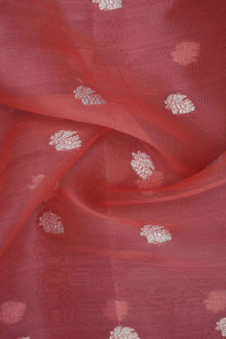 Floral Motifs Coral Pink Organza Silk Dupatta