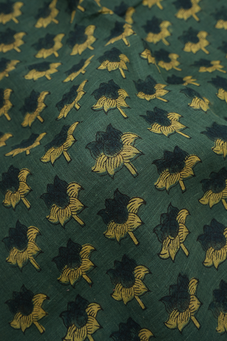 Floral Motifs Chalet Green Ajrakh Printed Linen Saree