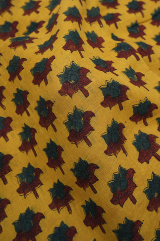 Floral Motifs Royal Yellow Ajrakh Printed Linen Saree