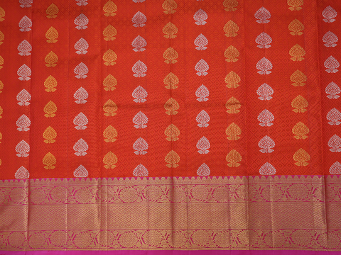 Floral Motifs Tomato Red Unstitched Pavadai Sattai Material