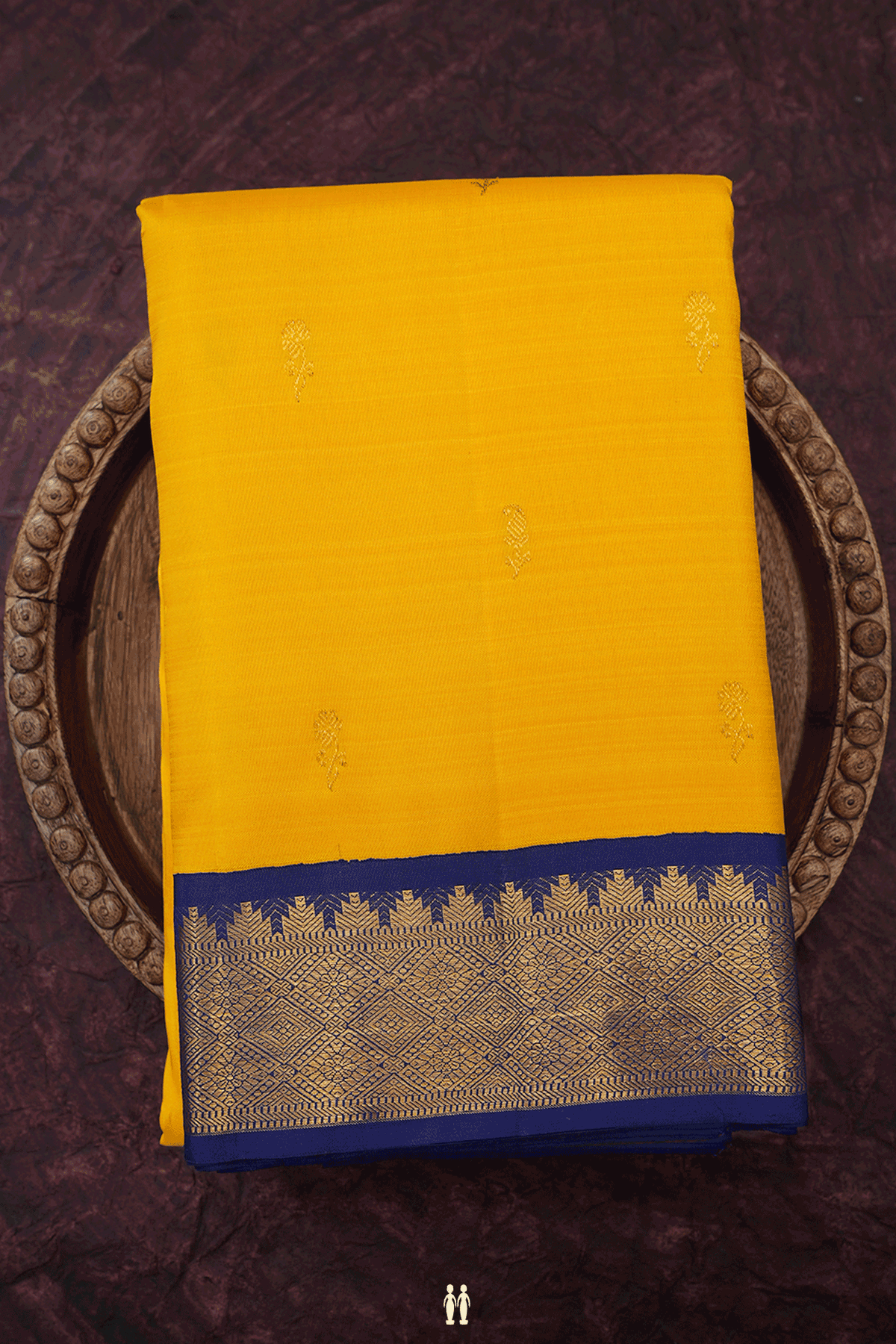 Floral Paisley Buttas Honey Yellow Kanchipuram Silk Saree