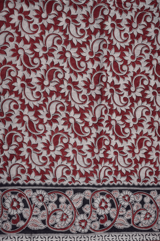 Floral Paisley Design Ruby Red Kalamkari Cotton Saree