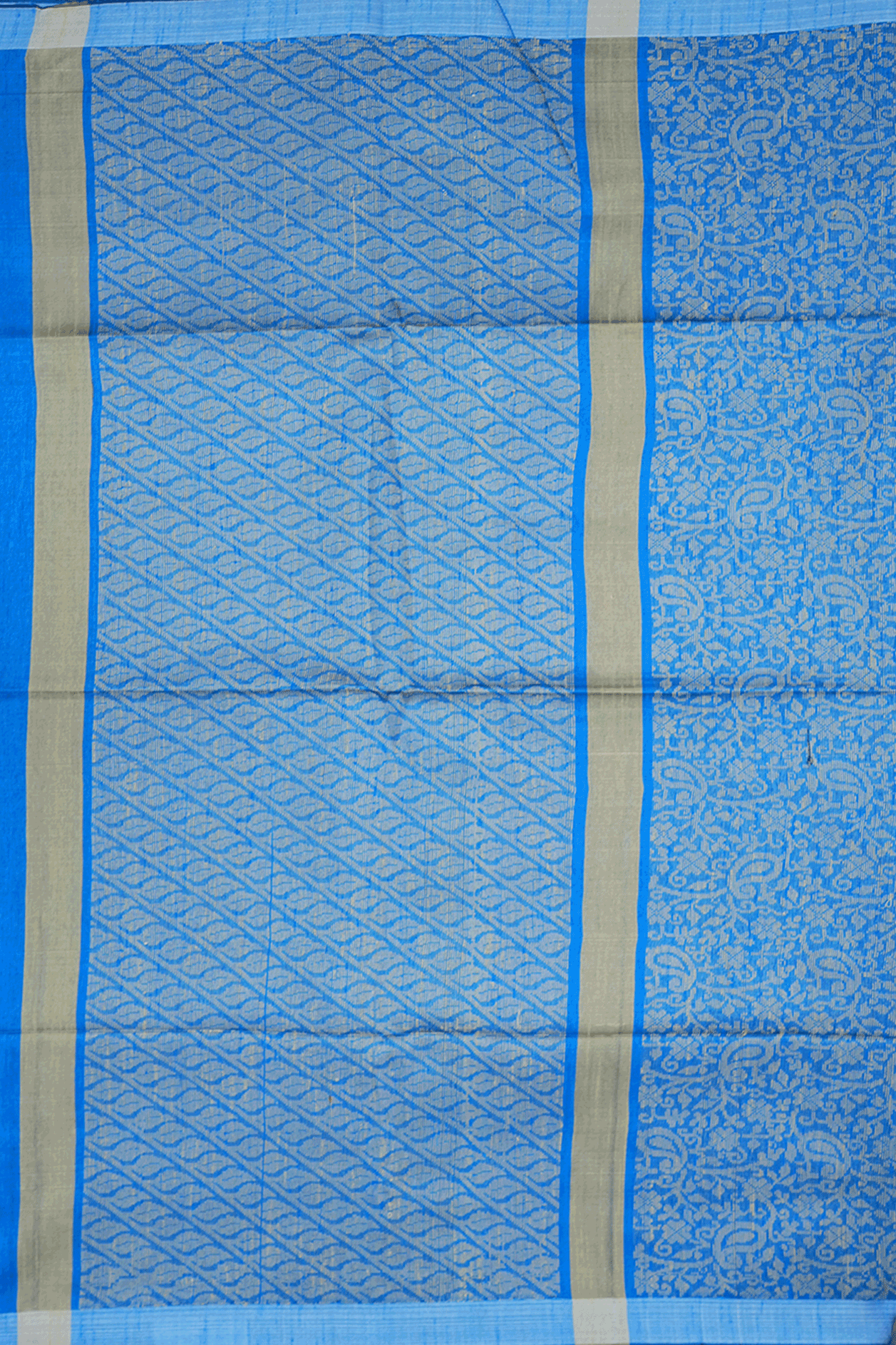 Floral Paisley Threadwork Design Cerulean Blue Semi Jute Saree