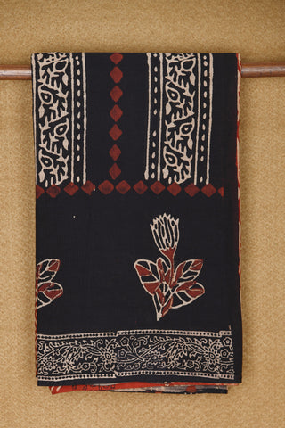Floral Printed And Stripes Black Ahmedabad Cotton Saree