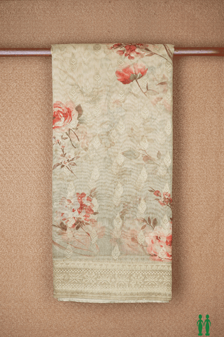 Floral Printed And Zari Buttas Tan Semi Linen Saree