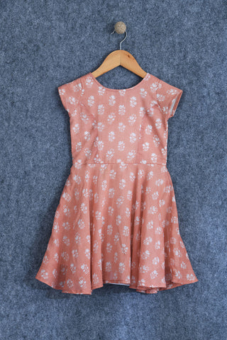 Floral Printed Baby Pink Cotton Frock