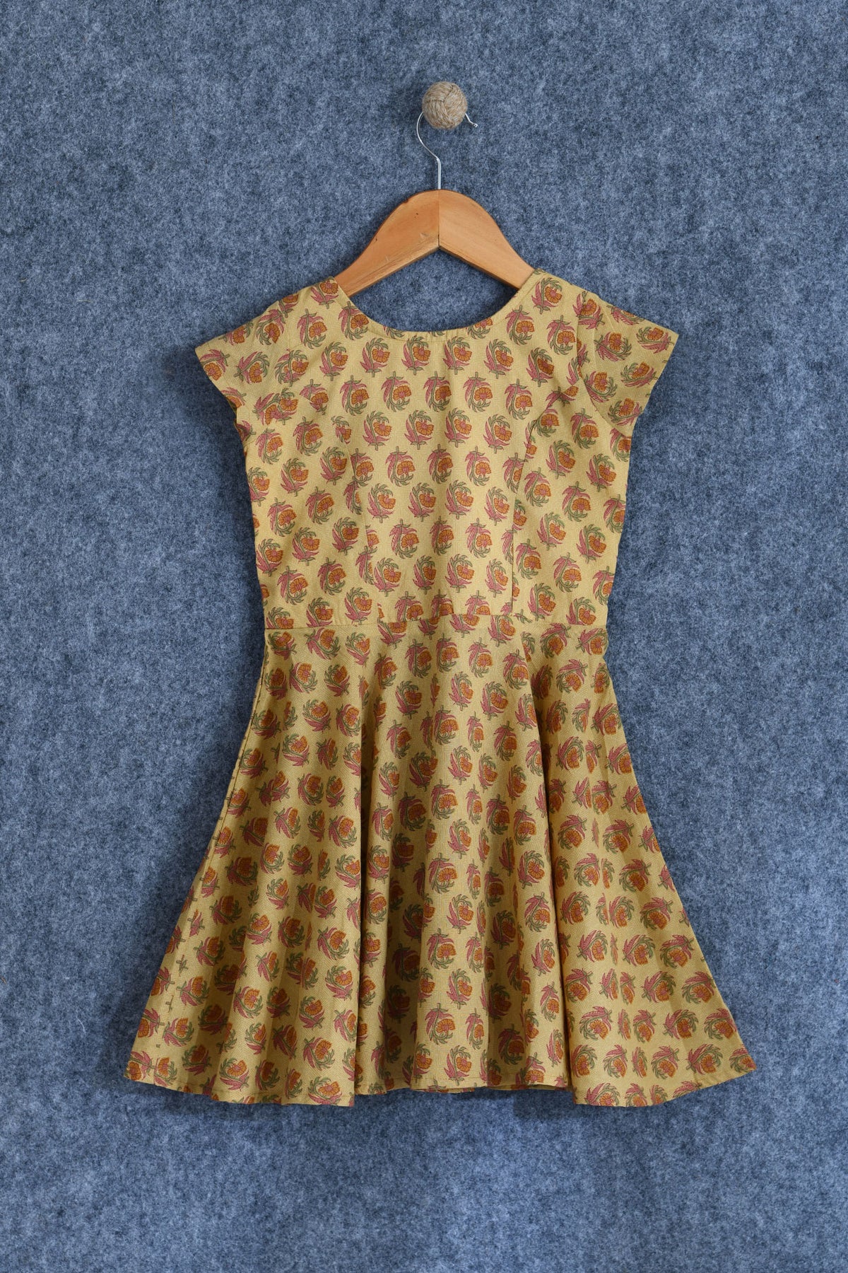 Floral Printed Beige Cotton Frock