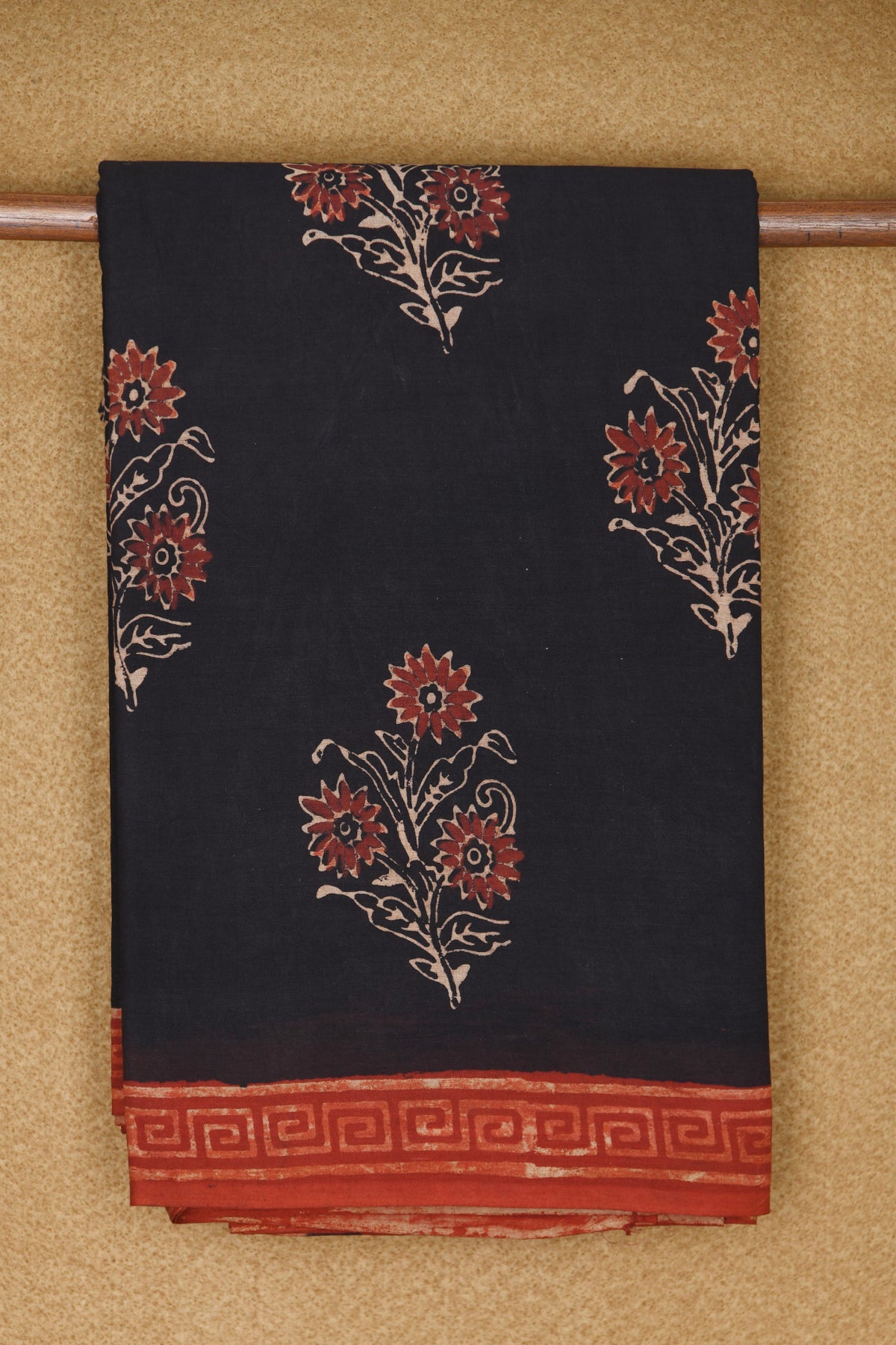 Floral Printed Black Ahmedabad Cotton Saree