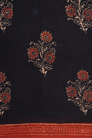 Floral Printed Black Ahmedabad Cotton Saree