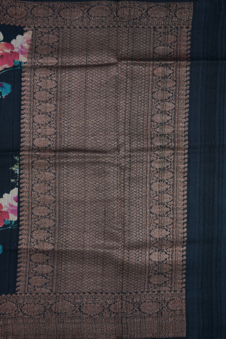 Floral Printed Black Tussar Banarasi Silk Saree