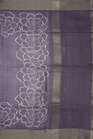 Floral Printed Border Dusty Purple Semi Tussar Silk Saree