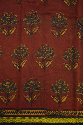 Floral Printed Brick Red Chanderi Cotton Saree