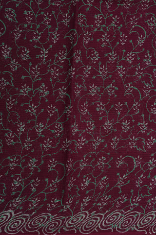Floral Printed Burgundy Semi Kota Cotton Saree