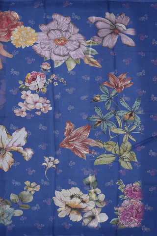 Floral Digital Printed Berry Blue Chiffon Saree