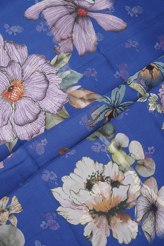 Floral Digital Printed Berry Blue Chiffon Saree