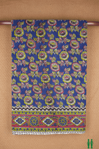Floral Printed Design Berry Blue Kalamkari Cotton Saree