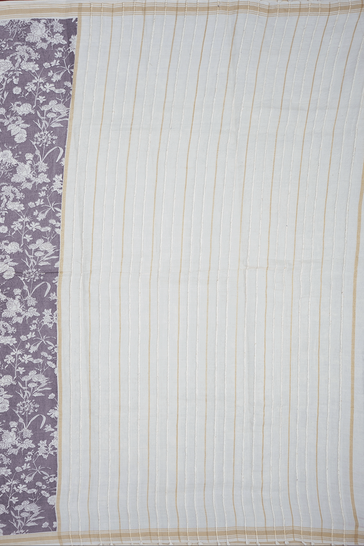 Floral Printed Design Brownish Grey Chanderi Silk Cotton Saree