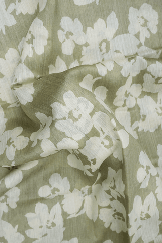 Floral Printed Design Cardamom Green Tussar Silk Saree