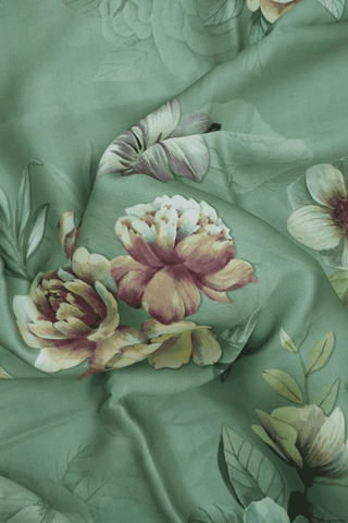Floral Digital Printed Dusty Green Satin Crepe Saree