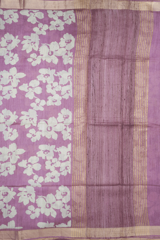Floral Printed Design Dusty Mulberry Tussar Silk Saree