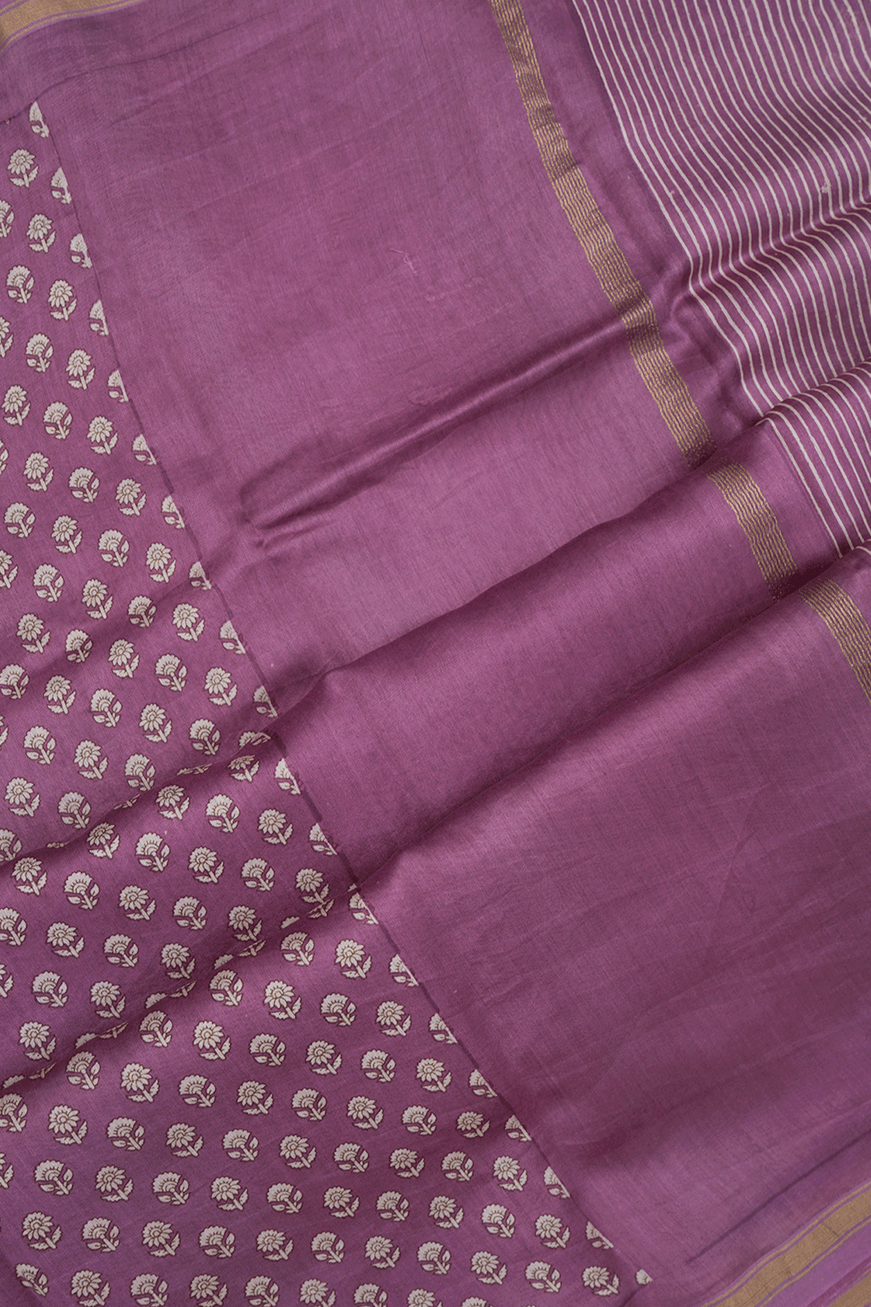 Floral Printed Design Grape Purple Chanderi Cotton Saree