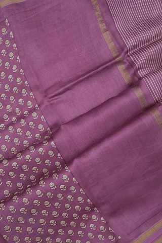 Floral Printed Design Grape Purple Chanderi Cotton Saree