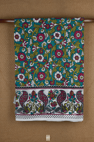 Floral Printed Design Green Kalamkari Cotton Saree