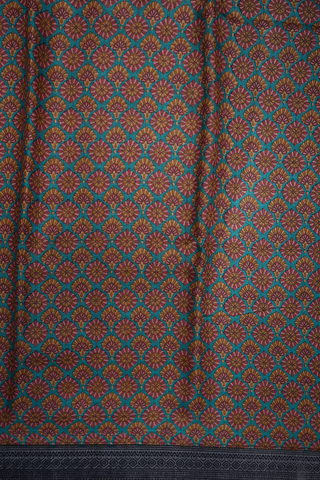 Floral Printed Design Pine Green Pashmina Wool Cotton Saree